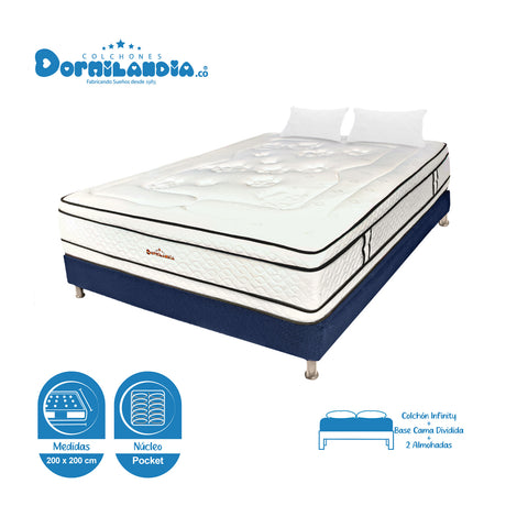 Combo Base Cama y Colchón Infinity Blanco y Azul King 200 X 200 Cm Firmeza Medio Firme Doble Faz - COLCHONES | Bylmo