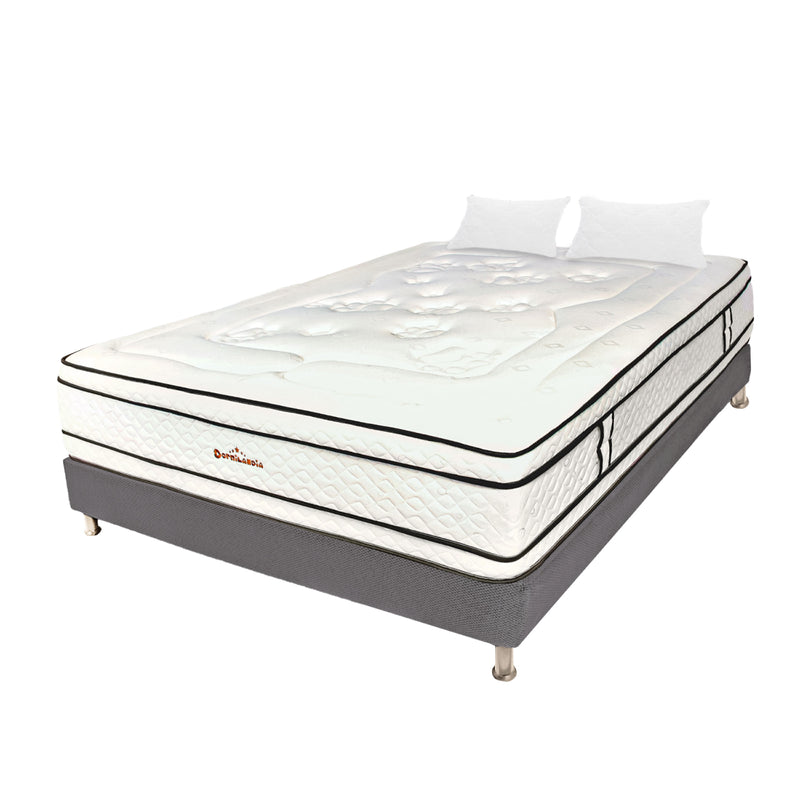 Combo Base Cama Y Colchón Infinity Blanco Y Gris Queen 160 X 190 Cm Firmeza Medio Firme Doble Faz