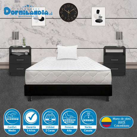 Combo Base Cama y Colchón Macizo Blanco y Negro Sencillo 100 X 190 Cm Firmeza Firme Doble Faz - COLCHONES | Bylmo