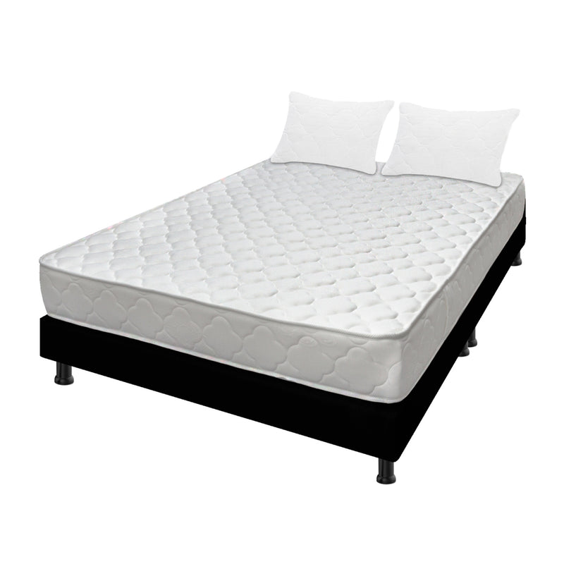 Combo Base Cama Y Colchón Macizo Blanco Y Negro Queen 160 X 190 Cm Firmeza Firme Doble Faz