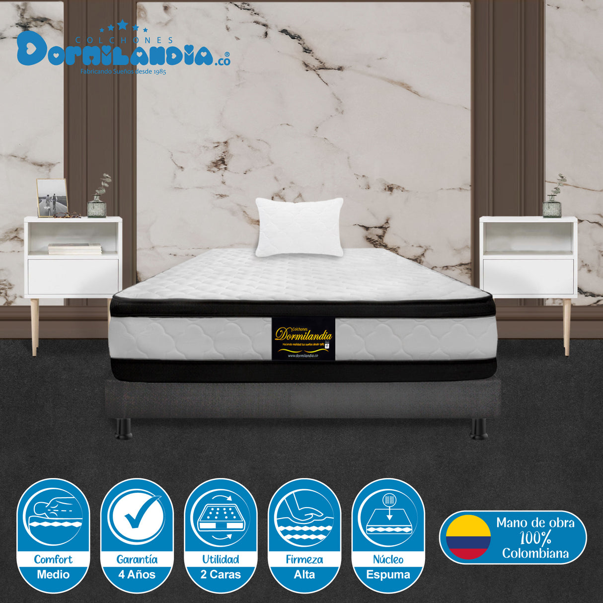 Combo Base Cama y Colchón Malta Blanco y Gris Sencillo 100 X 190 Cm Firmeza Firme Doble Faz - COLCHONES | Bylmo