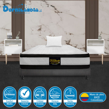Combo Base Cama y Colchón Malta Blanco y Gris Sencillo 100 X 190 Cm Firmeza Firme Doble Faz - COLCHONES | Bylmo