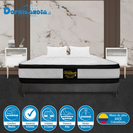 Combo Base Cama y Colchón Malta Blanco y Gris Queen 160 X 190 Cm Firmeza Firme Doble Faz - COLCHONES | Bylmo