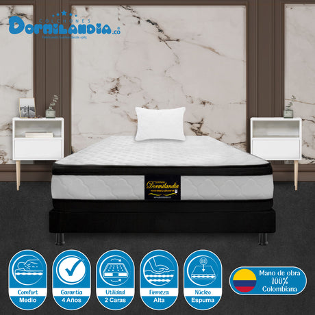 Combo Base Cama y Colchón Malta Blanco y Negro Sencillo 100 X 190 Cm Firmeza Firme Doble Faz - COLCHONES | Bylmo