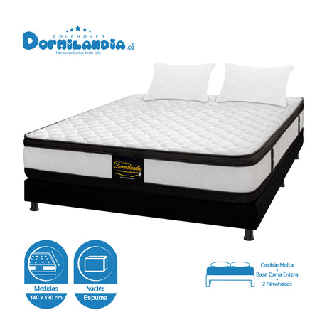 Combo Base Cama y Colchón Malta Blanco y Negro Doble 140 X 190 Cm Firmeza Firme Doble Faz - COLCHONES | Bylmo