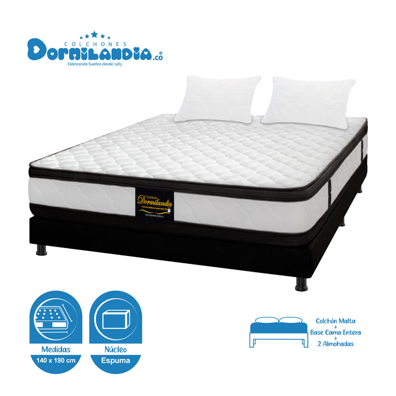 Combo Base Cama Y Colchón Malta Blanco Y Negro Doble 140 X 190 Cm Firmeza Firme Doble Faz