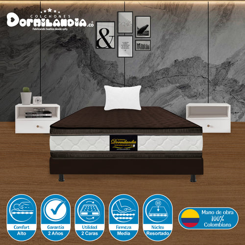 Combo Base Cama Y Colchón Marshall Cafe Sencillo 100 X 190 Cm Firmeza Medio Doble Faz