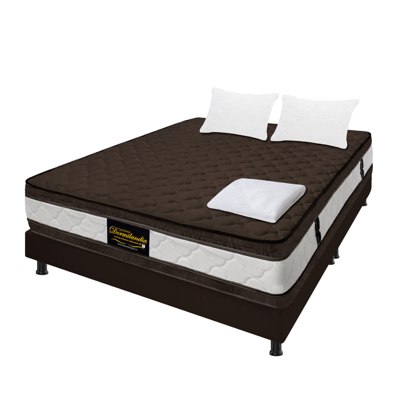 Combo Base Cama Y Colchón Marshall Cafe Queen 160 X 190 Cm Firmeza Medio Doble Faz