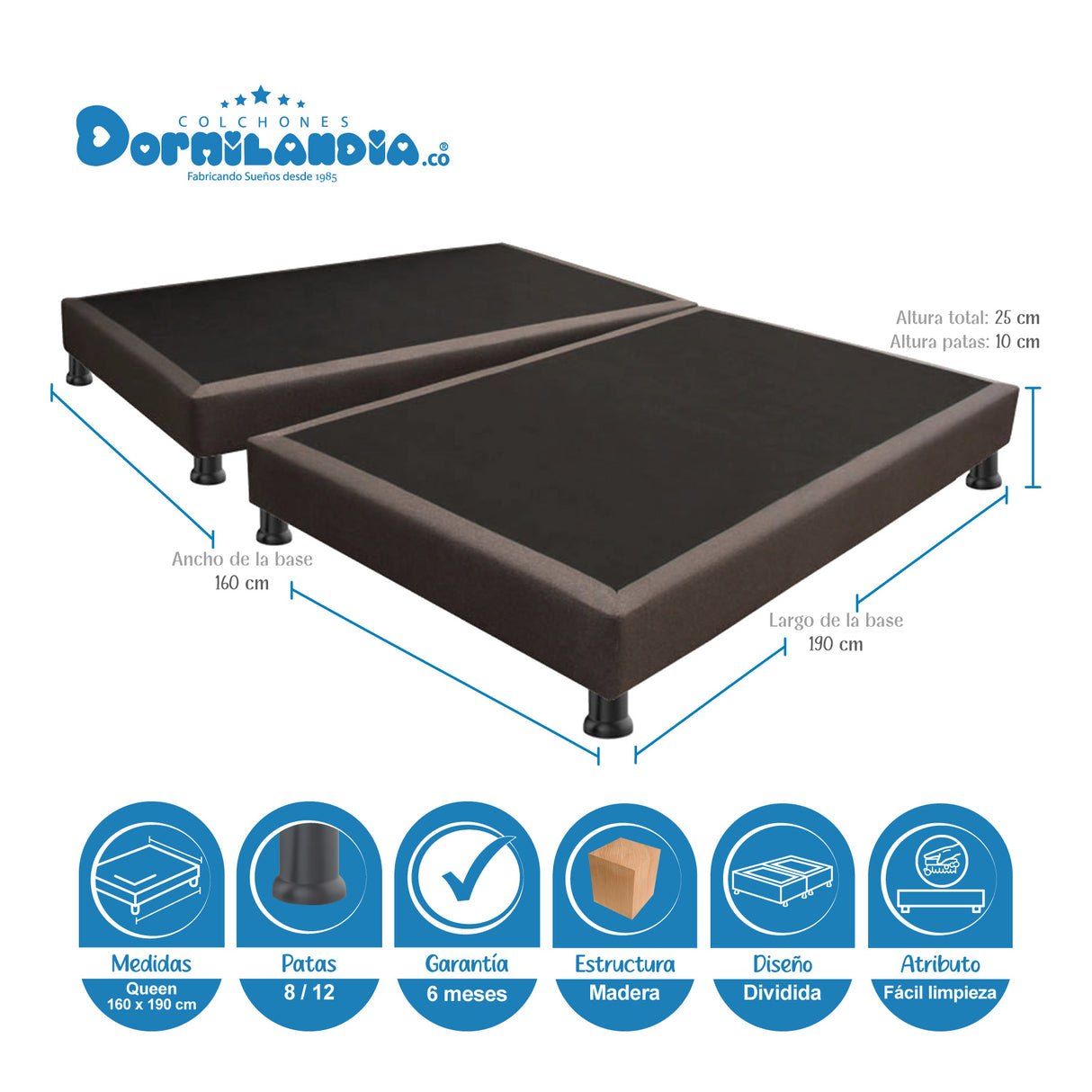 Combo Base Cama y Colchón Marshall Cafe Queen 160 X 190 Cm Firmeza Medio Doble Faz - COLCHONES | Bylmo