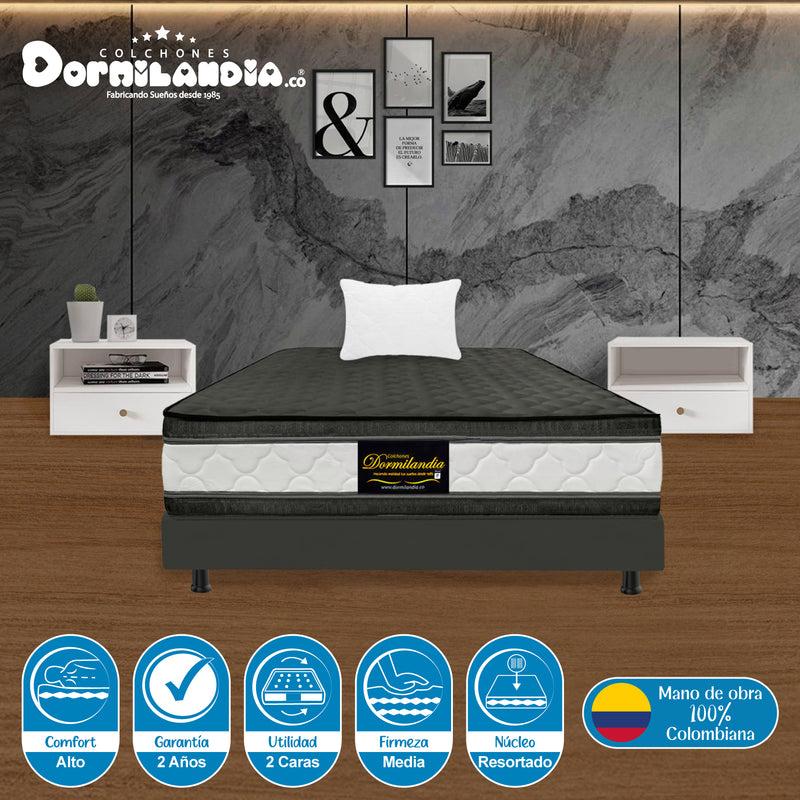 Combo Base Cama Y Colchón Marshall Gris Sencillo 100 X 190 Cm Firmeza Medio Doble Faz