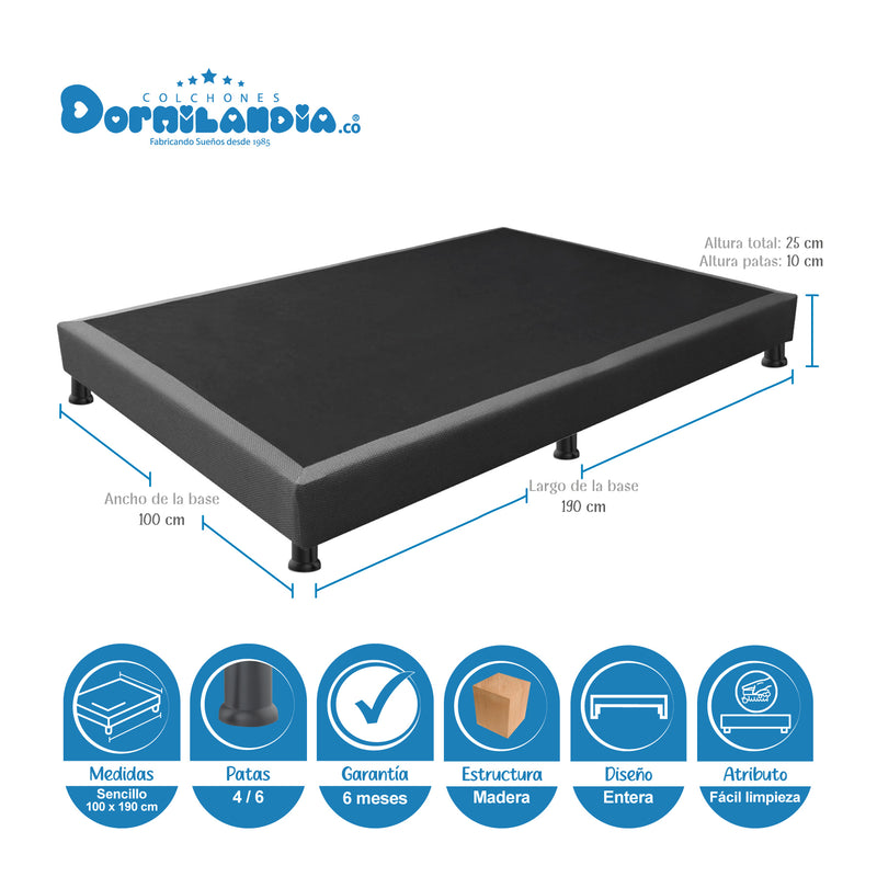 Combo Base Cama Y Colchón Marshall Gris Sencillo 100 X 190 Cm Firmeza Medio Doble Faz