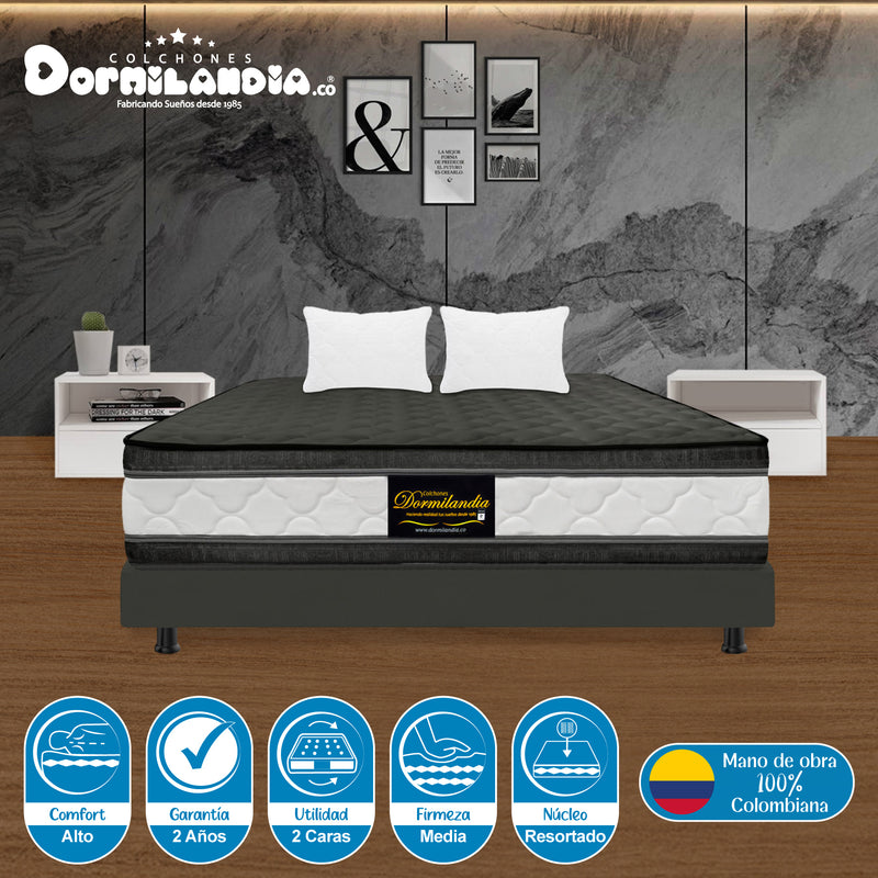 Combo Base Cama Y Colchón Marshall Gris Semidoble 120 X 190 Cm Firmeza Medio Doble Faz