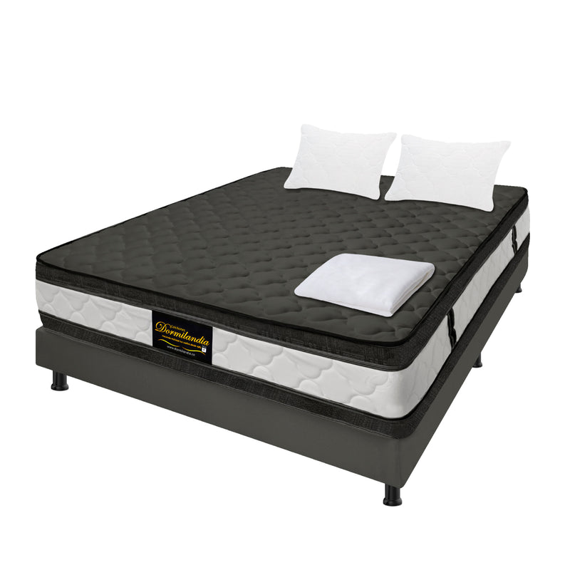 Combo Base Cama Y Colchón Marshall Gris Doble 140 X 190 Cm Firmeza Medio Doble Faz