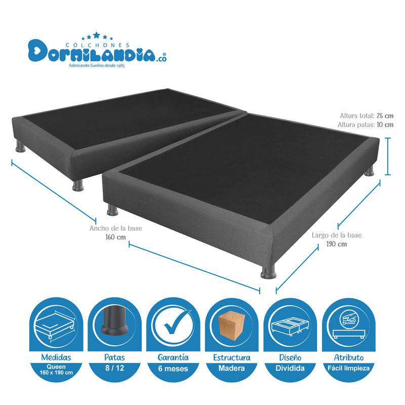 Combo Base Cama Y Colchón Marshall Gris Queen 160 X 190 Cm Firmeza Medio Doble Faz