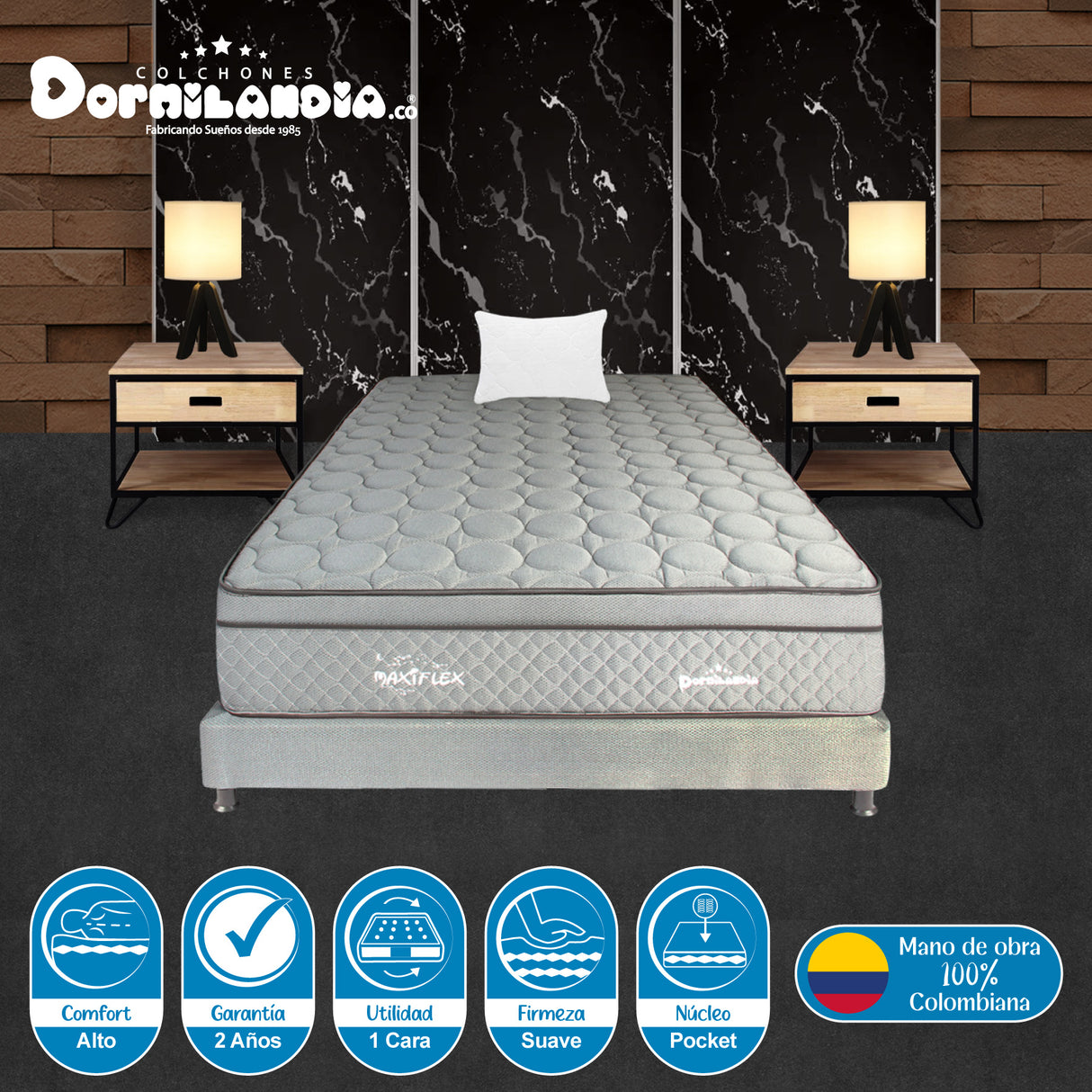 Combo Base Cama y Colchón Maxiflex Gris Sencillo 100 X 190 Cm Firmeza Suave - COLCHONES | Bylmo