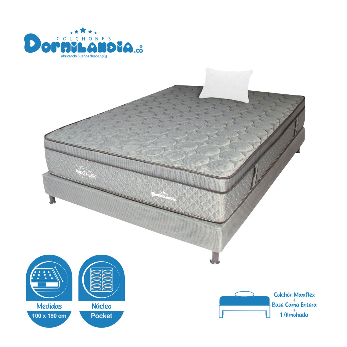 Combo Base Cama y Colchón Maxiflex Gris Sencillo 100 X 190 Cm Firmeza Suave - COLCHONES | Bylmo