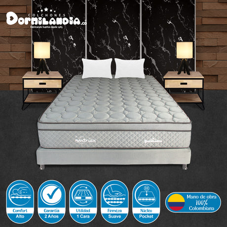 Combo Base Cama y Colchón Maxiflex Gris Doble 140 X 190 Cm Firmeza Suave - COLCHONES | Bylmo
