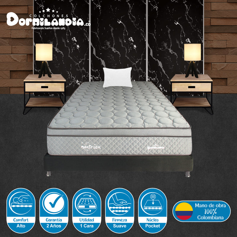 Combo Base Cama Y Colchón Maxiflex Gris Y Negro Sencillo 100 X 190 Cm Firmeza Suave