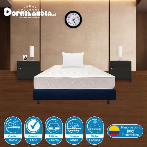 Combo Base Cama Y Colchón Multisleep Blanco Y Azul Sencillo 100 X 190 Cm Firmeza Medio Doble Faz