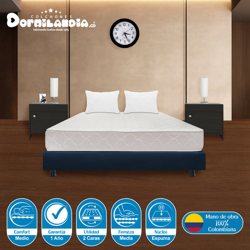 Combo Base Cama Y Colchón Multisleep Blanco Y Azul Semidoble 120 X 190 Cm Firmeza Medio Doble Faz