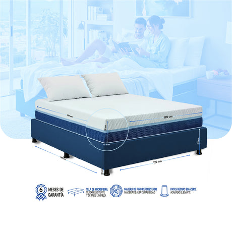 Combo Base Cama y Colchón Multisleep Blanco y Azul Semidoble 120 X 190 Cm Firmeza Medio Doble Faz - COLCHONES | Bylmo