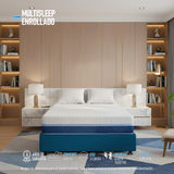 Combo Base Cama y Colchón Enrollado Multisleep Blanco y Azul Queen 160 X 190 Cm Firmeza Medio Doble Faz