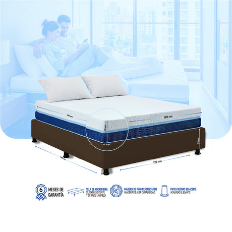Combo Base Cama y Colchón Multisleep Blanco y Cafe Semidoble 120 X 190 Cm Firmeza Medio Doble Faz - COLCHONES | Bylmo