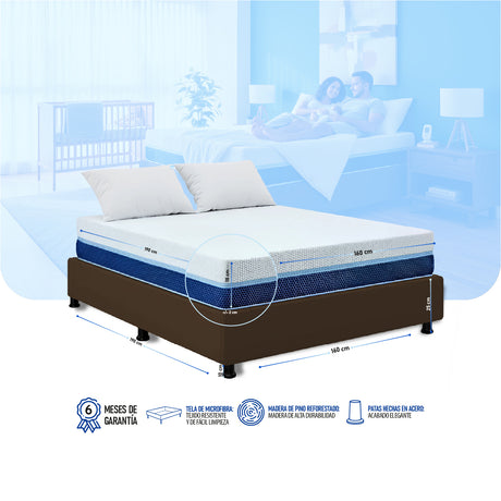 Combo Base Cama y Colchón Multisleep Blanco y Cafe Queen 160 X 190 Cm Firmeza Medio Doble Faz - COLCHONES | Bylmo