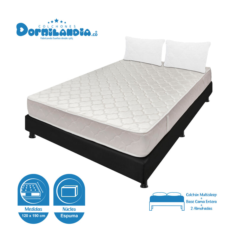 Combo Base Cama Y Colchón Multisleep Blanco Y Negro Semidoble 120 X 190 Cm Firmeza Medio Doble Faz