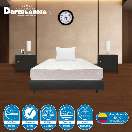 Combo Base Cama y Colchón Multisleep Blanco y Gris Sencillo 100 X 190 Cm Firmeza Medio Doble Faz - COLCHONES | Bylmo