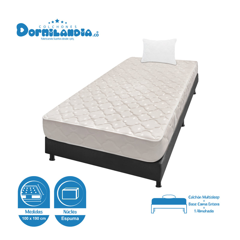 Combo Base Cama Y Colchón Multisleep Blanco Y Gris Sencillo 100 X 190 Cm Firmeza Medio Doble Faz