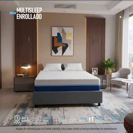 Combo Base Cama y Colchón Multisleep Blanco y Gris Doble 140 X 190 Cm Firmeza Medio Doble Faz - COLCHONES | Bylmo