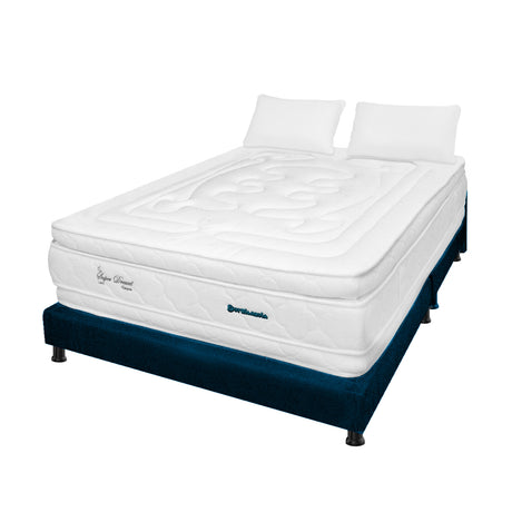 Combo Base Cama y Colchón Super Dream Blanco y Azul Semidoble 120 X 190 Cm Firmeza Firme Doble Faz - COLCHONES | Bylmo