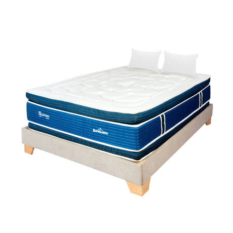 Combo Base Cama y Colchón Supra Azul y Arena Queen 160 X 190 Cm Firmeza Medio Doble Faz - COLCHONES | Bylmo