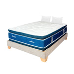 Combo Base Cama Y Colchón Supra Azul Y Arena Queen 160 X 190 Cm Firmeza Medio Doble Faz