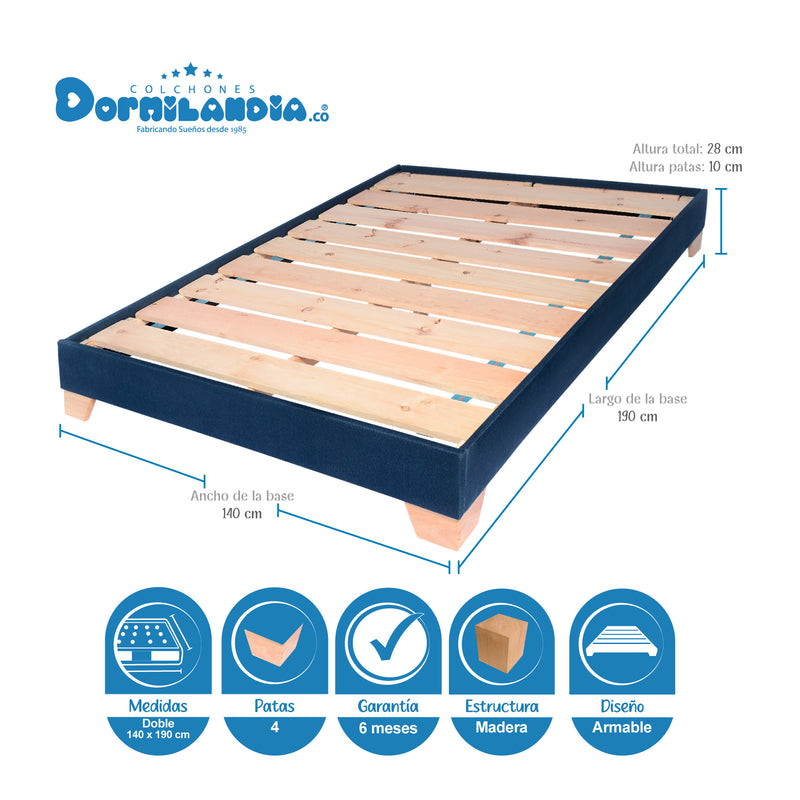 Combo Base Cama Y Colchón Supra Azul Doble 140 X 190 Cm Firmeza Medio Doble Faz