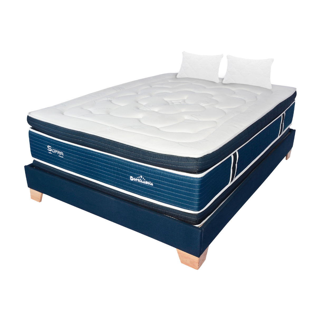 Combo Base Cama y Colchón Supra Azul Queen 160 X 190 Cm Firmeza Medio Doble Faz - COLCHONES | Bylmo