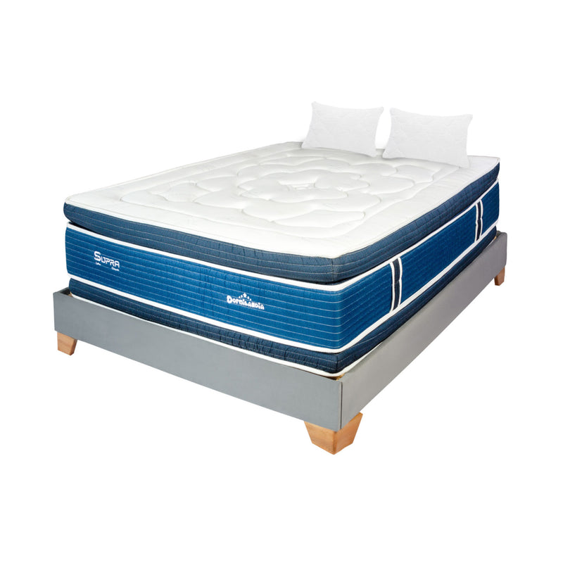 Combo Base Cama Y Colchón Supra Azul Y Gris Semidoble 120 X 190 Cm Firmeza Medio Doble Faz