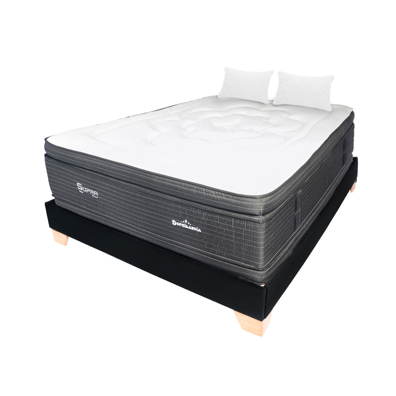 Combo Base Cama Y Colchón Supra Negro Queen 160 X 190 Cm Firmeza Medio Doble Faz