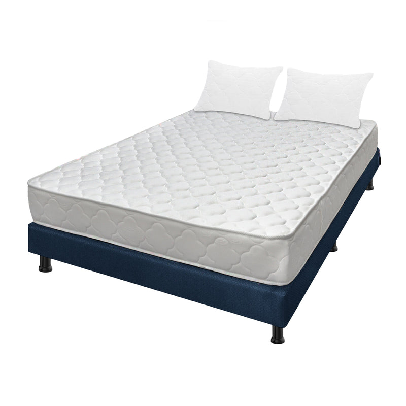 Combo Base Cama Y Colchón Ultraflex Blanco Y Azul Doble 140 X 190 Cm Firmeza Firme Doble Faz