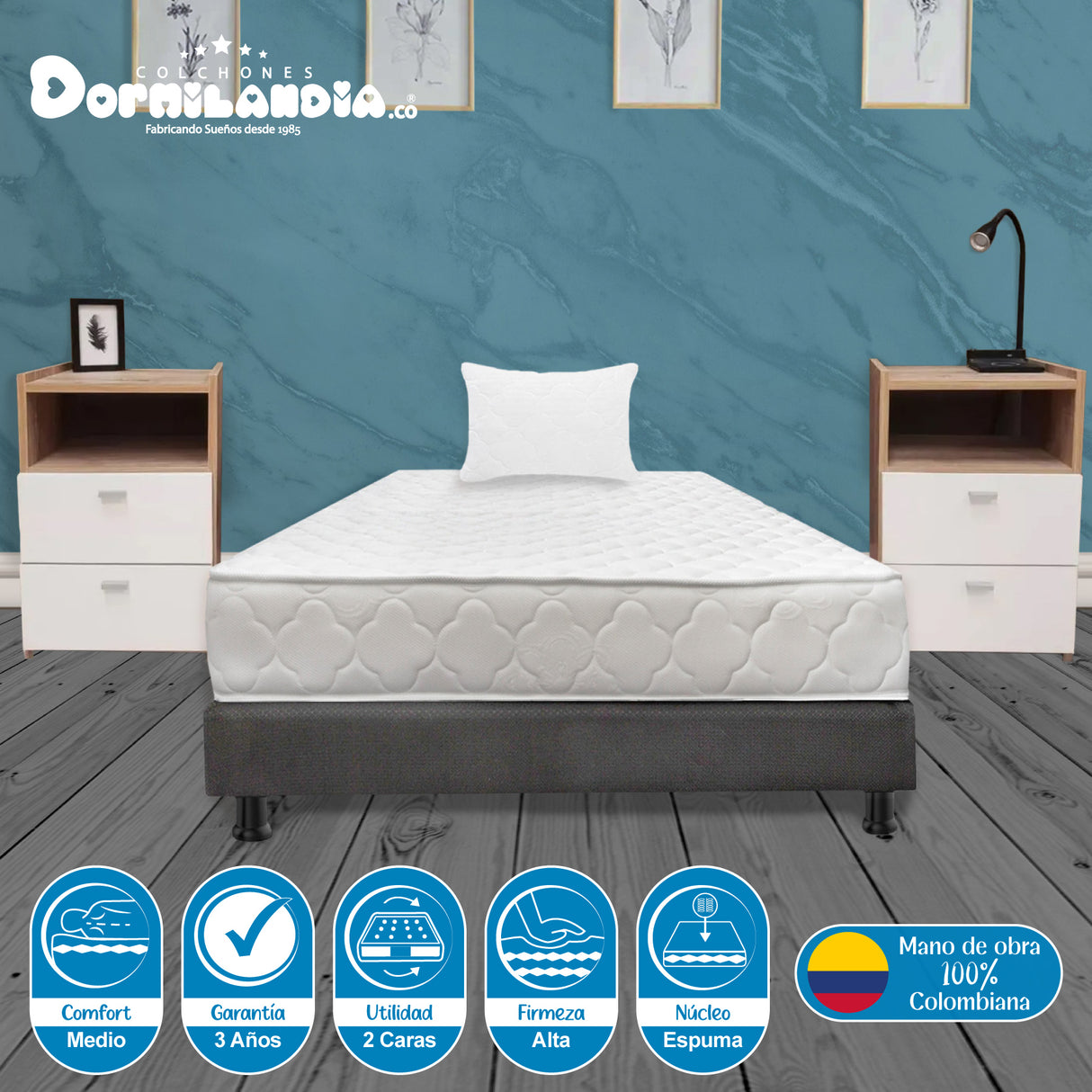 Combo Base Cama y Colchón Ultraflex Blanco y Gris Sencillo 100 X 190 Cm Firmeza Firme Doble Faz - COLCHONES | Bylmo