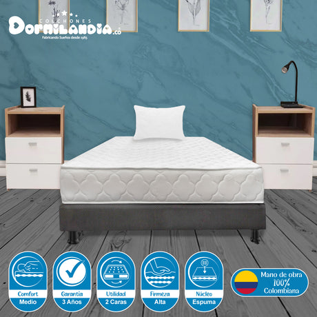 Combo Base Cama y Colchón Ultraflex Blanco y Gris Sencillo 100 X 190 Cm Firmeza Firme Doble Faz - COLCHONES | Bylmo