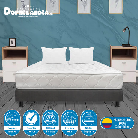 Combo Base Cama y Colchón Ultraflex Blanco y Gris Queen 160 X 190 Cm Firmeza Firme Doble Faz - COLCHONES | Bylmo