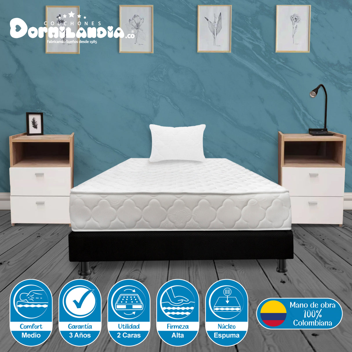 Combo Base Cama y Colchón Ultraflex Blanco y Negro Sencillo 100 X 190 Cm Firmeza Firme Doble Faz - COLCHONES | Bylmo