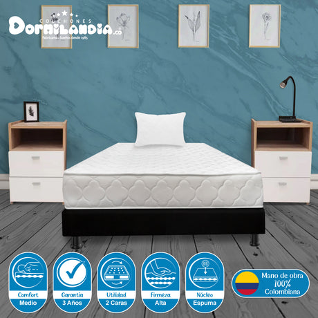 Combo Base Cama y Colchón Ultraflex Blanco y Negro Sencillo 100 X 190 Cm Firmeza Firme Doble Faz - COLCHONES | Bylmo