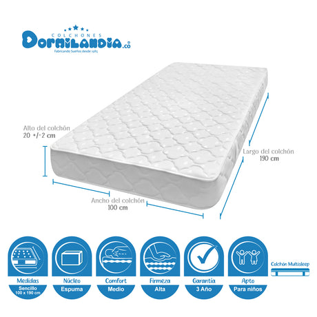 Combo Base Cama y Colchón Ultraflex Blanco y Negro Sencillo 100 X 190 Cm Firmeza Firme Doble Faz - COLCHONES | Bylmo