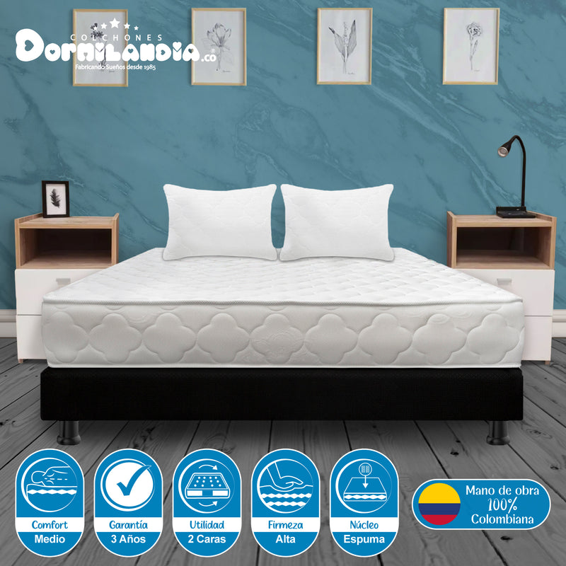 Combo Base Cama Y Colchón Ultraflex Blanco Y Negro Doble 140 X 190 Cm Firmeza Firme Doble Faz