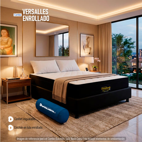 Combo Base Cama y Colchón Enrollado Versalles Blanco y Negro Semidoble 120 X 190 Cm Firmeza Medio - COLCHONES | Bylmo