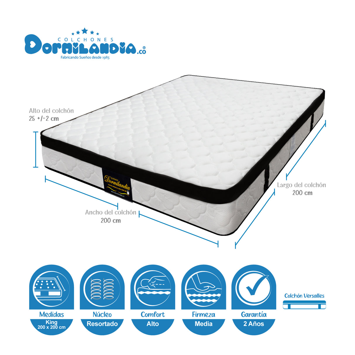 Combo Base Cama y Colchón Versalles Blanco y Negro King 200 X 200 Cm Firmeza Medio - COLCHONES | Bylmo