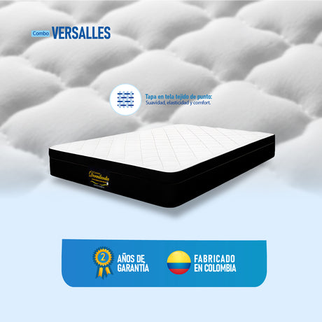 Combo Base Cama y Colchón Versalles Blanco y Negro King 200 X 200 Cm Firmeza Medio - COLCHONES | Bylmo